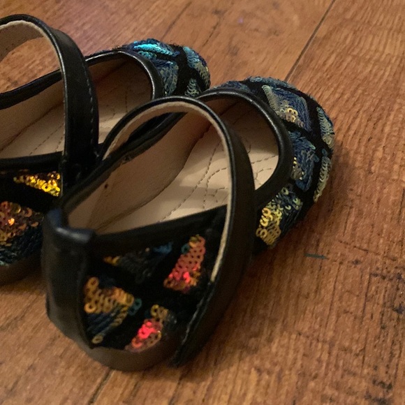 Black Mary Jane baby toddler shoe with iridescent sequins. Baby 5 - Picture 3 of 5